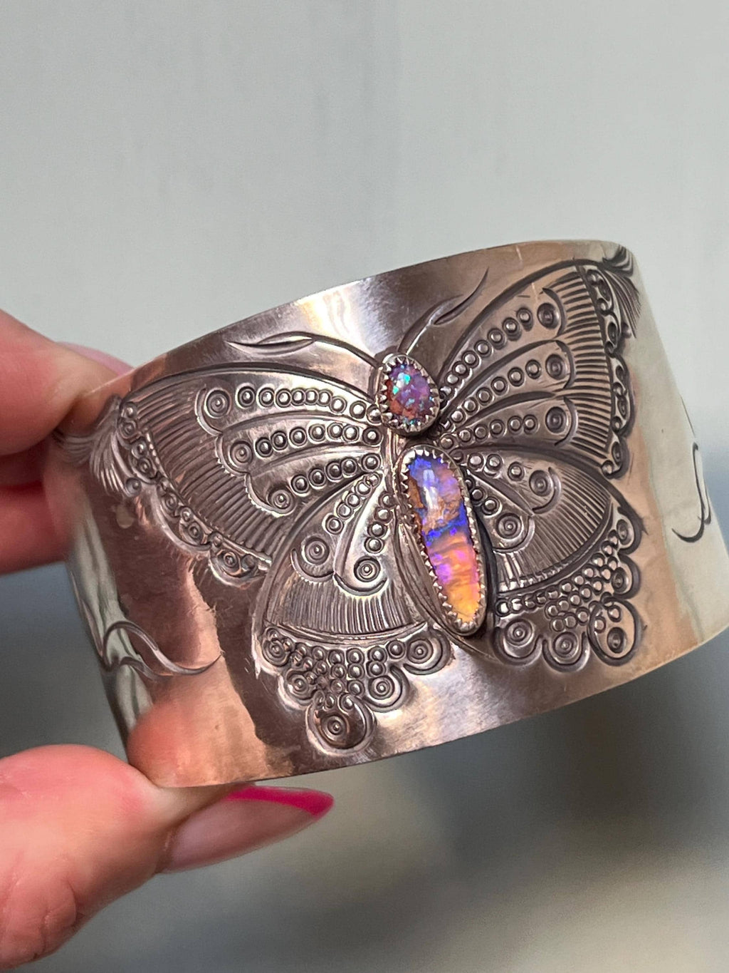 Opal Butterfly Cuff Bracelet Fine Silver & Solid Australian Opals