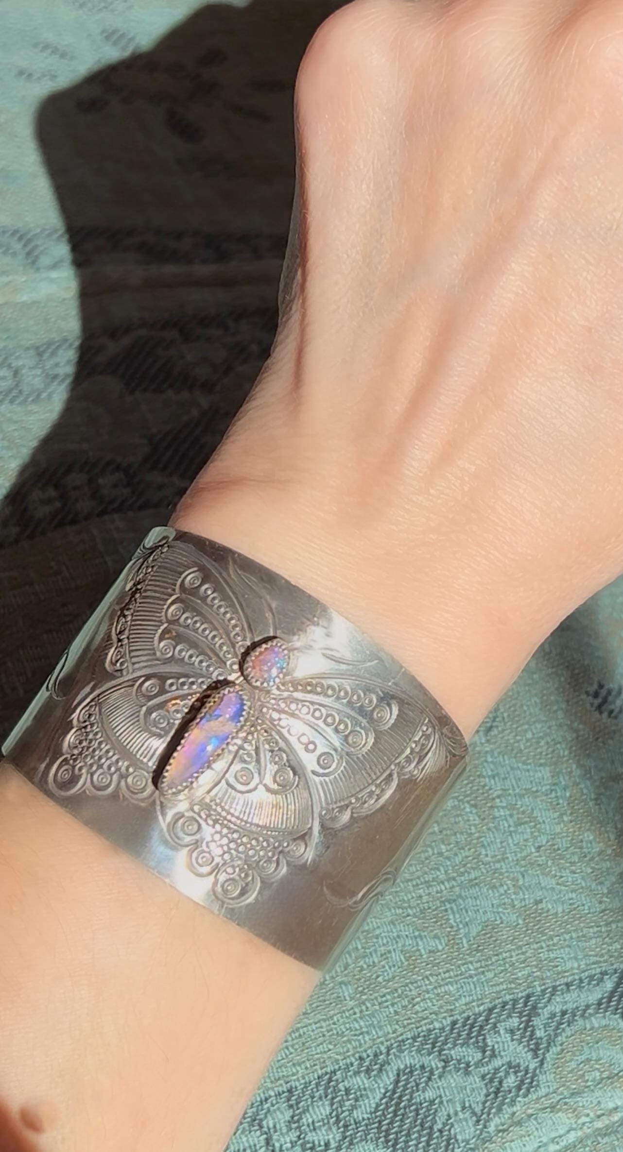 Opal Butterfly Cuff Bracelet Fine Silver & Solid Australian Opals