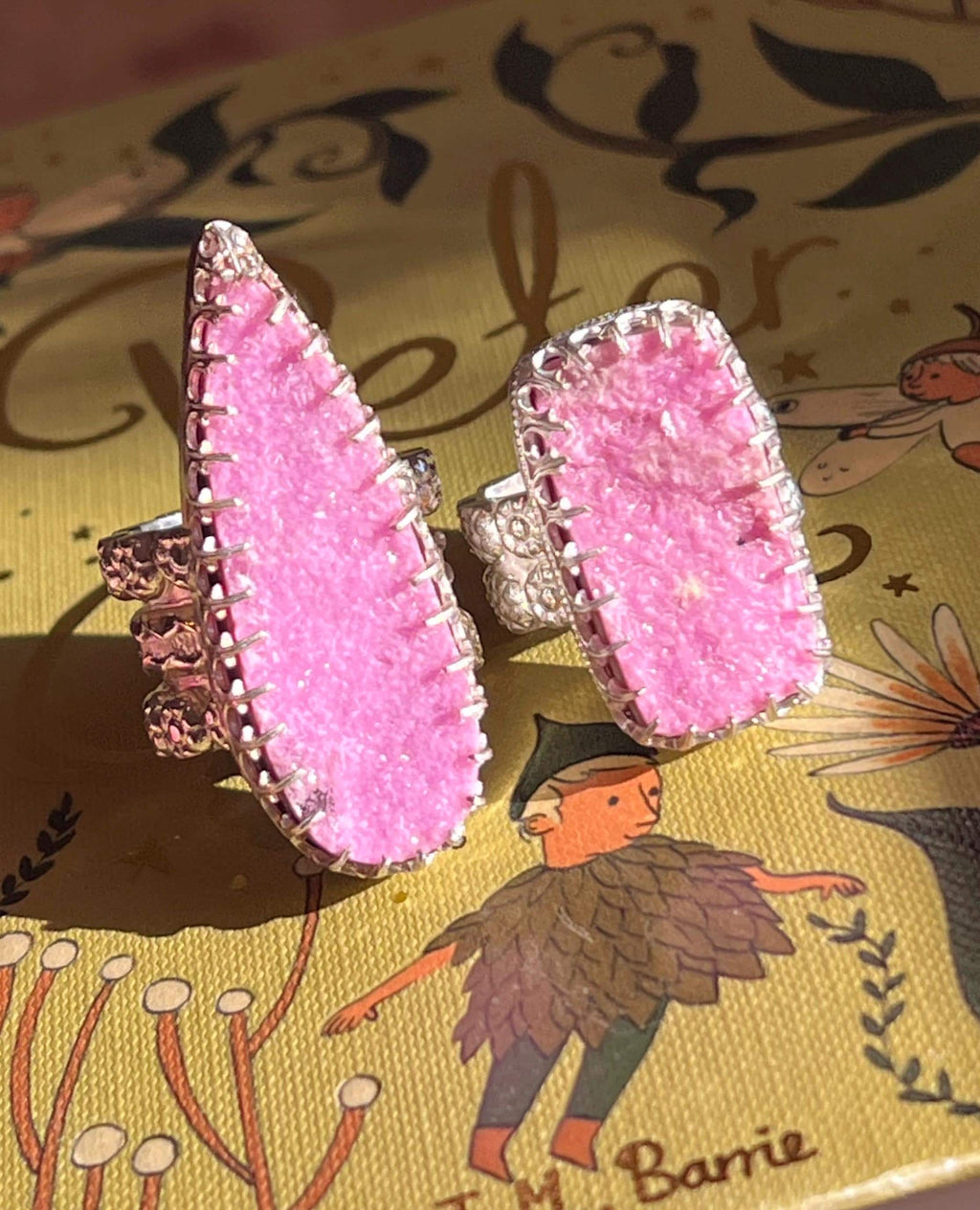 Pink Stone Statement Ring Cobalto Calcite Druzy Sterling & Fine Silver