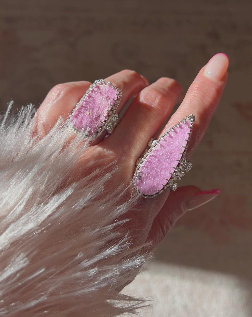 Pink Stone Statement Ring Cobalto Calcite Druzy Sterling & Fine Silver