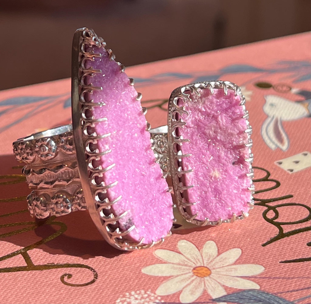 Pink Stone Statement Ring Cobalto Calcite Druzy Sterling & Fine Silver