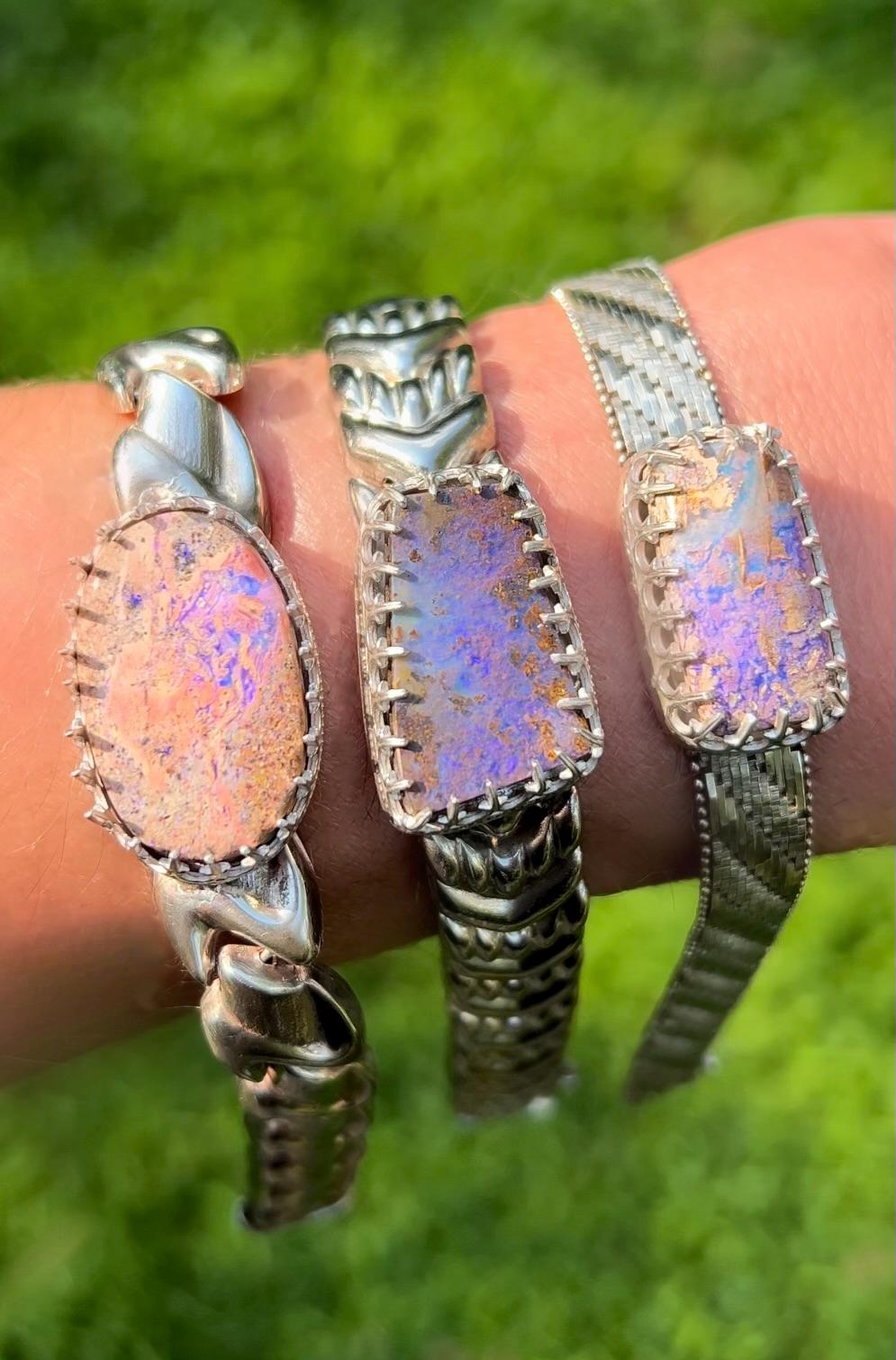 Purple Boulder Opal Bracelet || Beautiful Sterling Silver Opal Bracelet || Australian Boulder Opal Bracelet