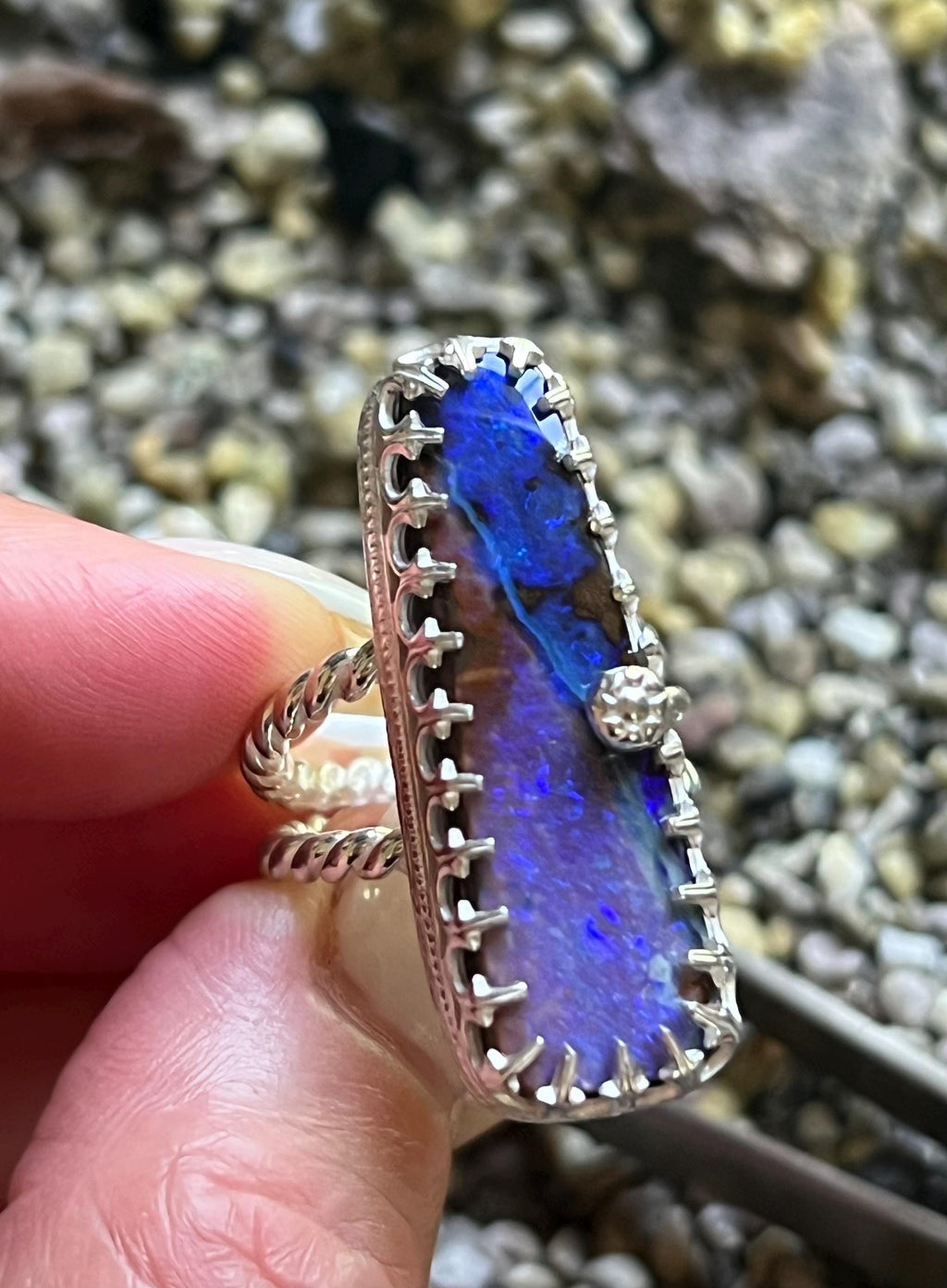 Purple Boulder Opal Ring Sterling & Fine Silver Solid Australian Opal Size 7.25