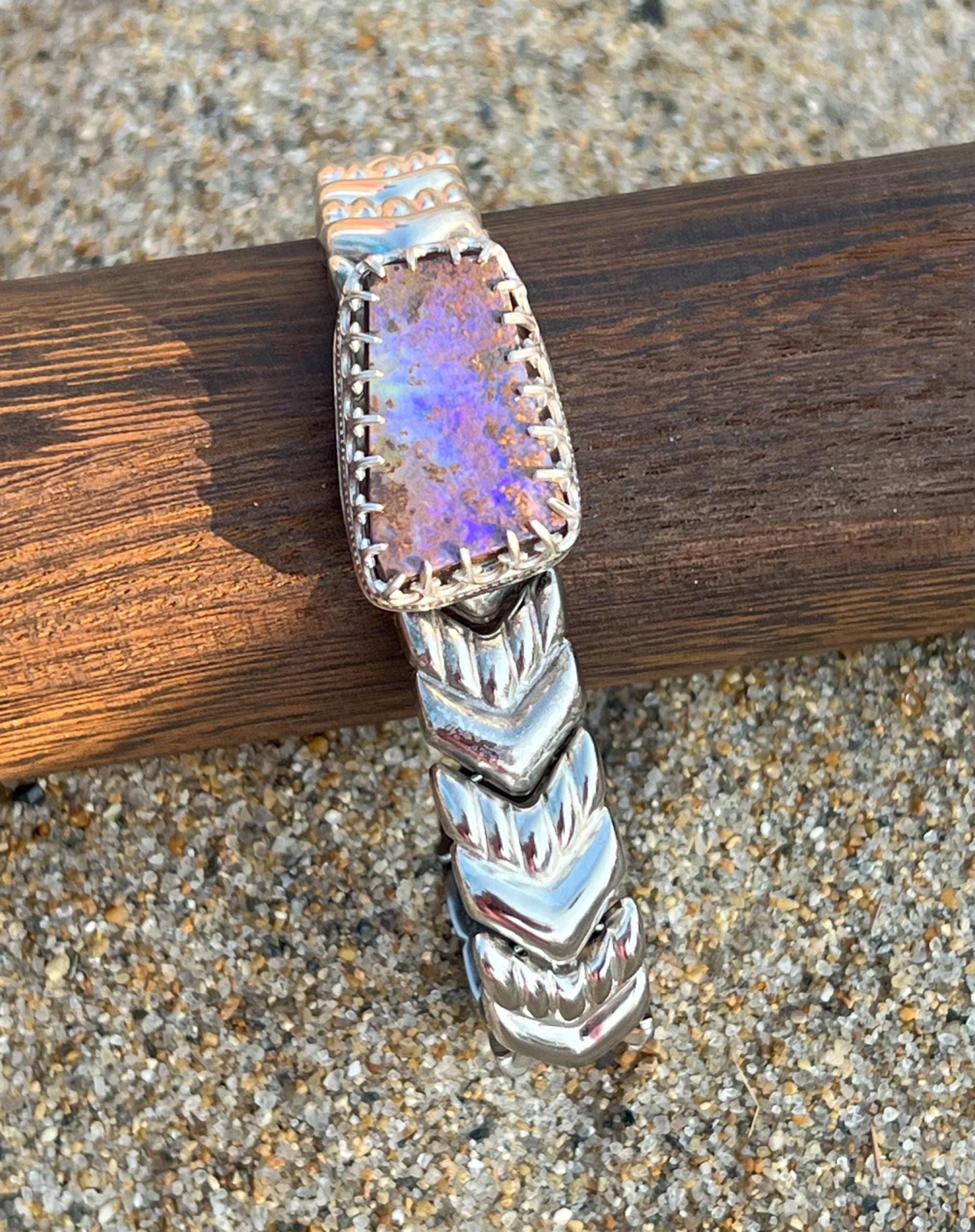 Purple Boulder Opal Bracelet || Beautiful Sterling Silver Opal Bracelet || Australian Boulder Opal Bracelet