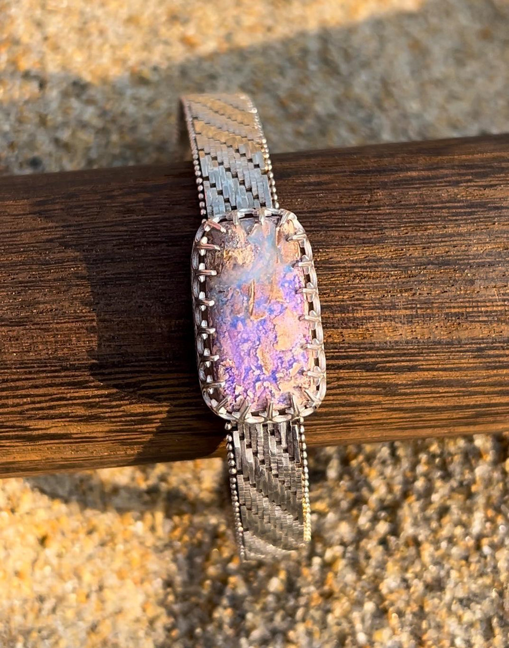 Purple Boulder Opal Bracelet Sterling and Fine Silver Solid Australian Boulder Opal