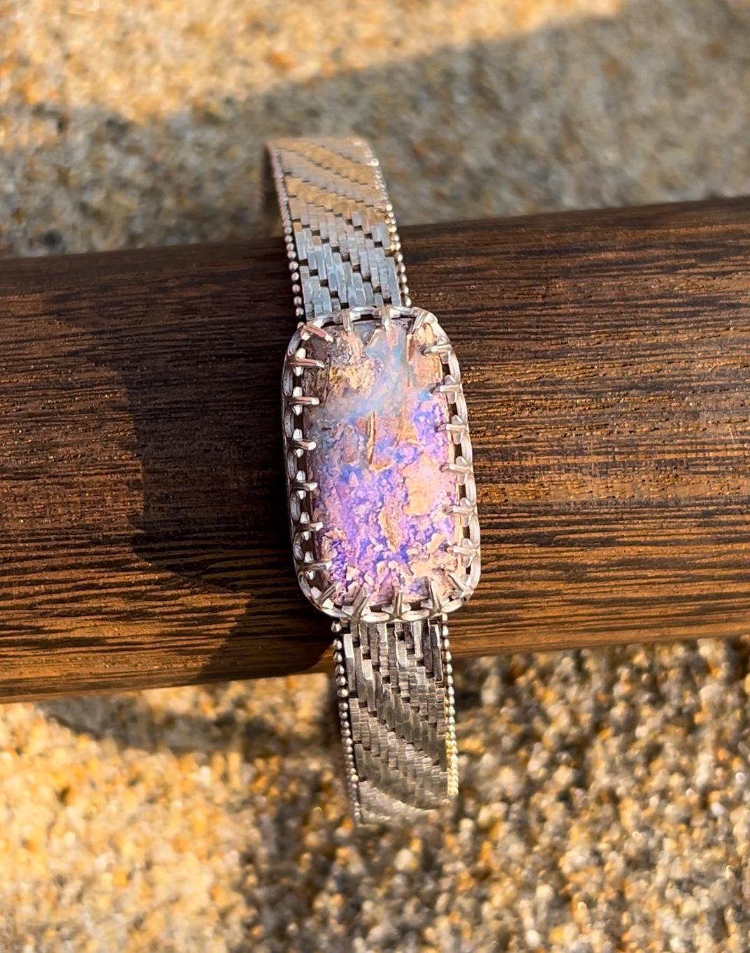 Purple Boulder Opal Bracelet Sterling and Fine Silver Solid Australian Boulder Opal