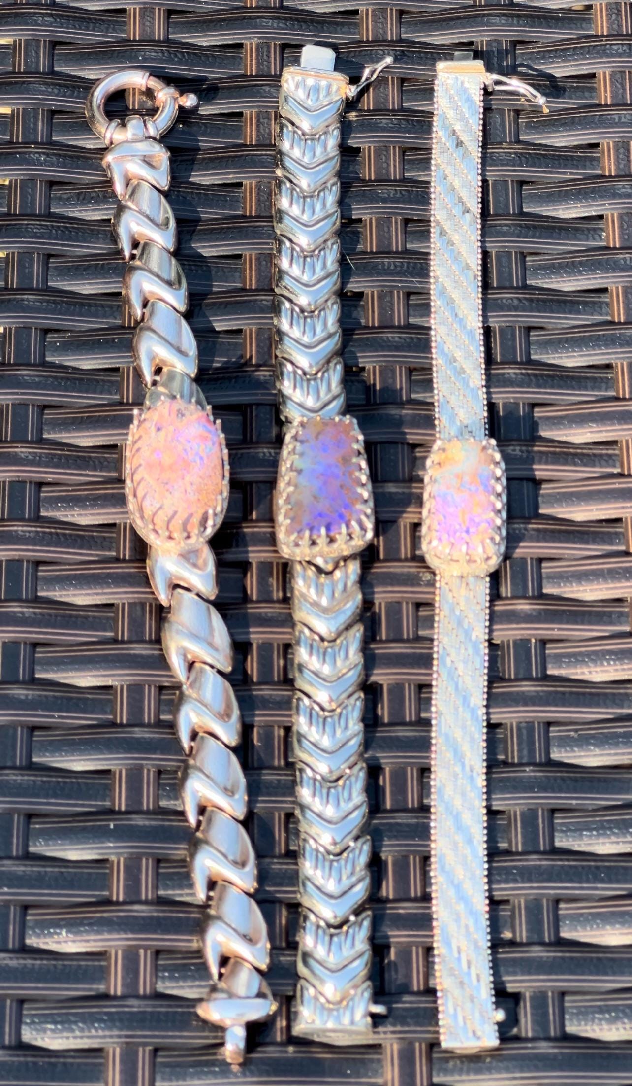 Purple Boulder Opal Bracelet Sterling and Fine Silver Solid Australian Boulder Opal