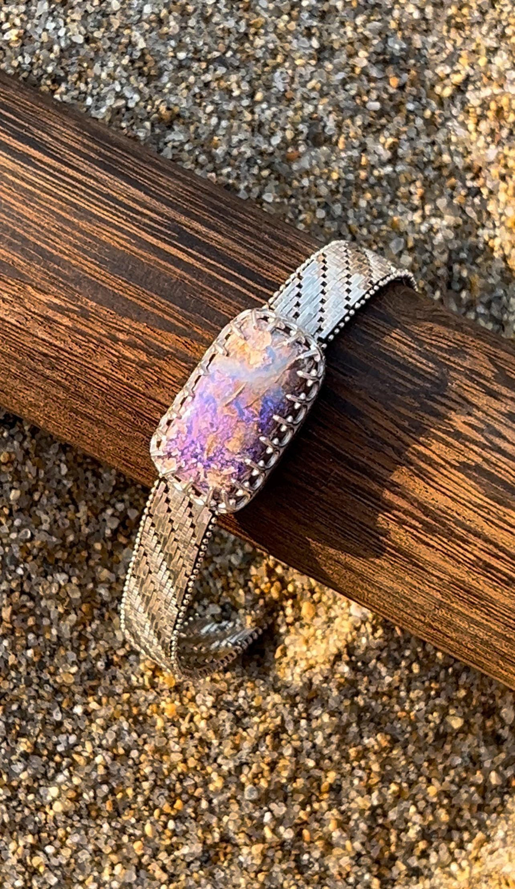 Purple Boulder Opal Bracelet Sterling and Fine Silver Solid Australian Boulder Opal