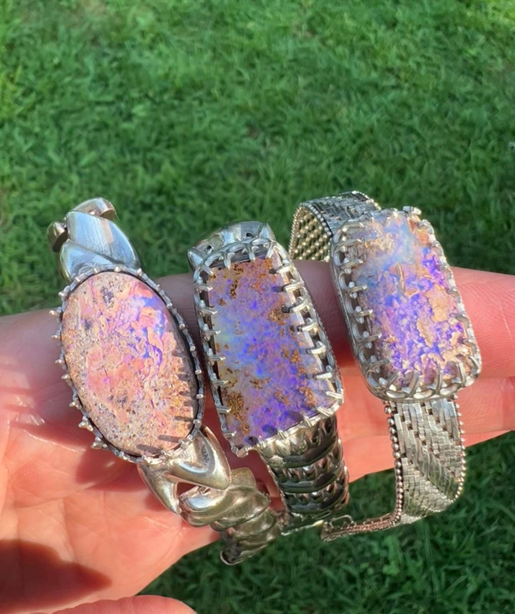 Purple Boulder Opal Bracelet Sterling and Fine Silver Solid Australian Boulder Opal