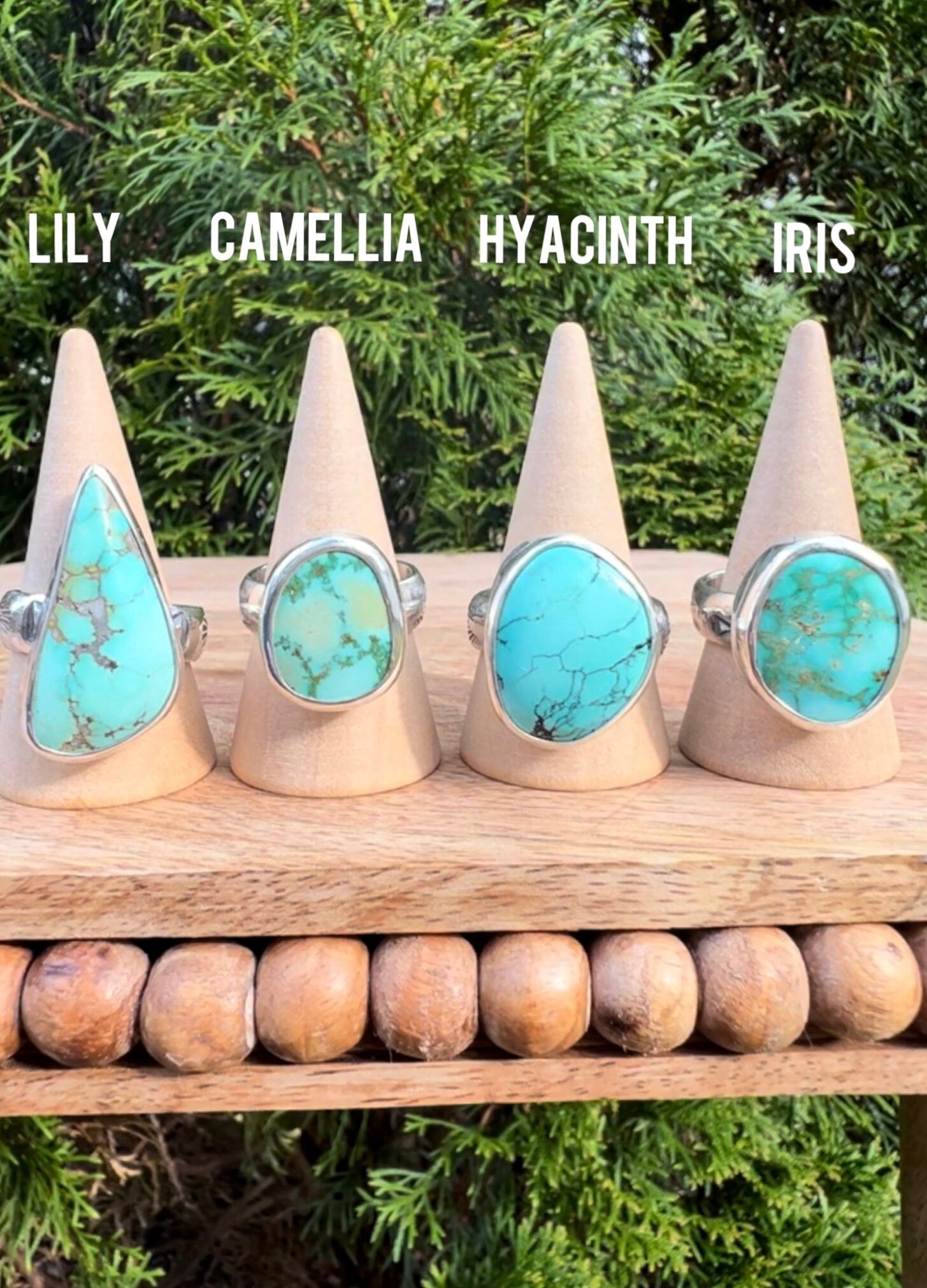 High Grade Turquoise Sterling Silver Rings/Beautiful Spring Blue-Green Turquoise Set On Chunky Hand-Stamped Southwest Style Bands