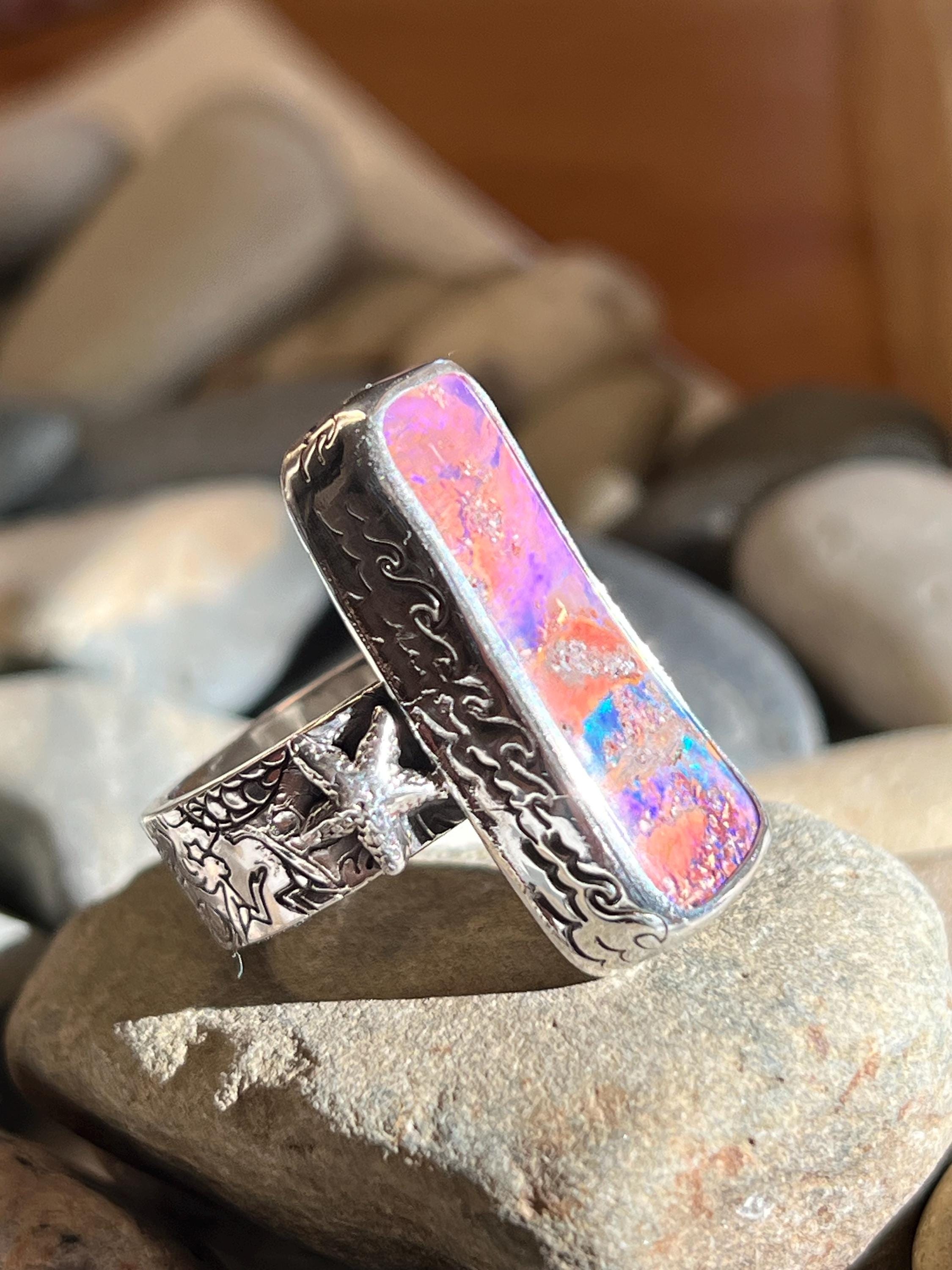 Mermaid Boulder Opal Ring