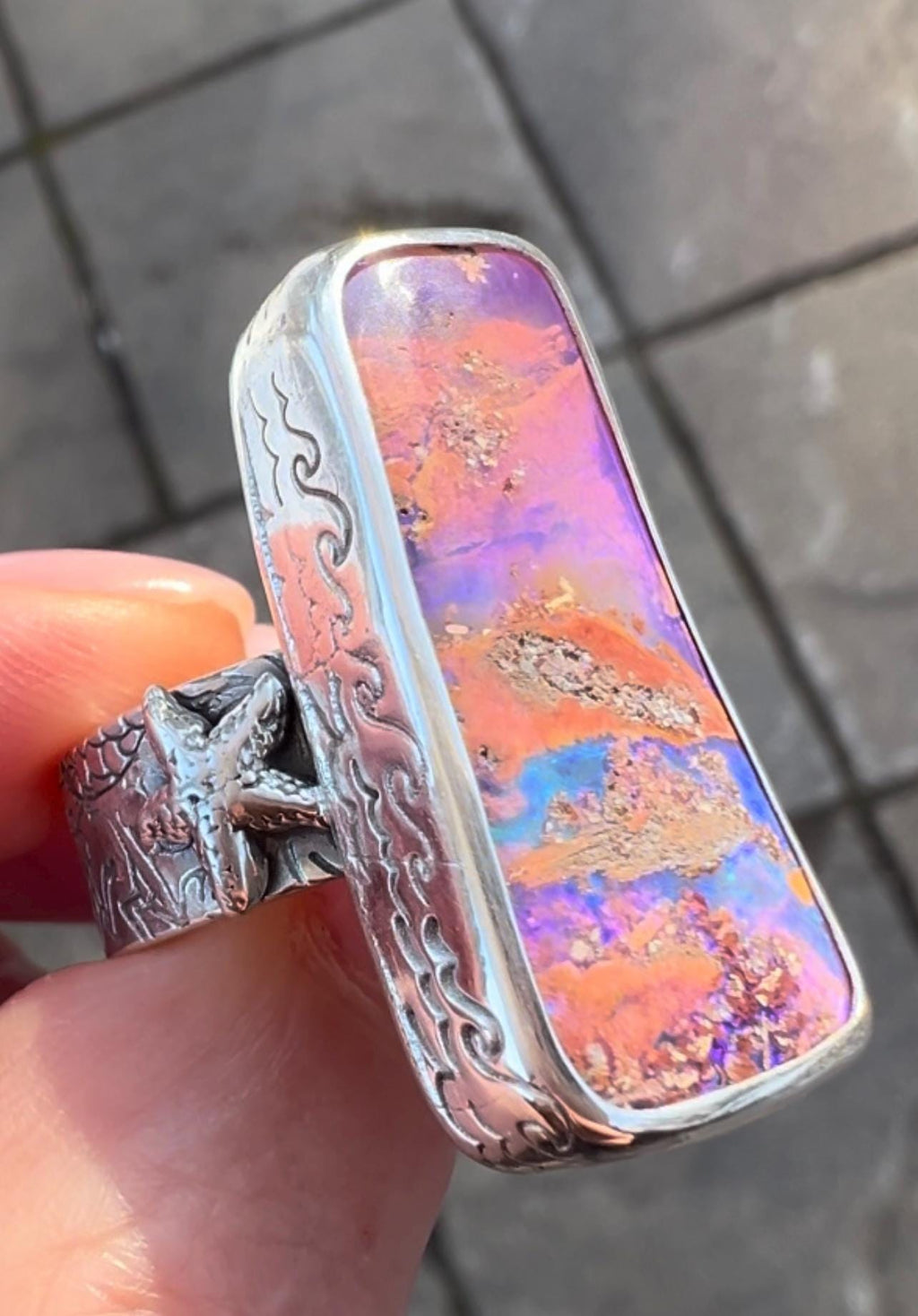 Mermaid Boulder Opal Ring